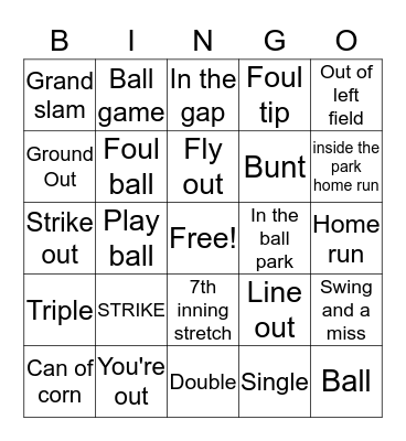 BASEBALL  Bingo Card