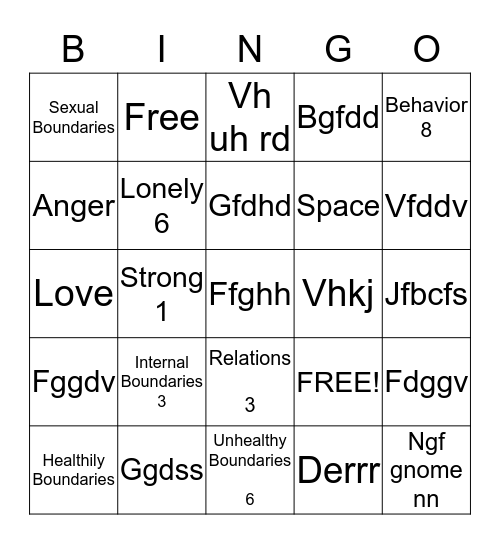 boundaries  Bingo Card