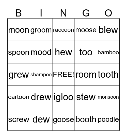 Long /oo/ and /ew/ Bingo Card