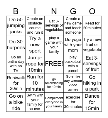 TTQ Spring Break Challenge Bingo Card