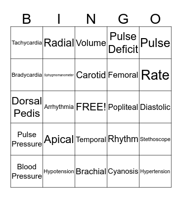 BP & Pulse Bingo Card