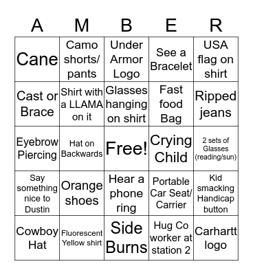 Amber's BLACK OUT   Bingo Card