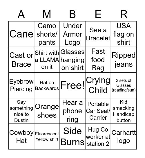Amber's BLACK OUT   Bingo Card