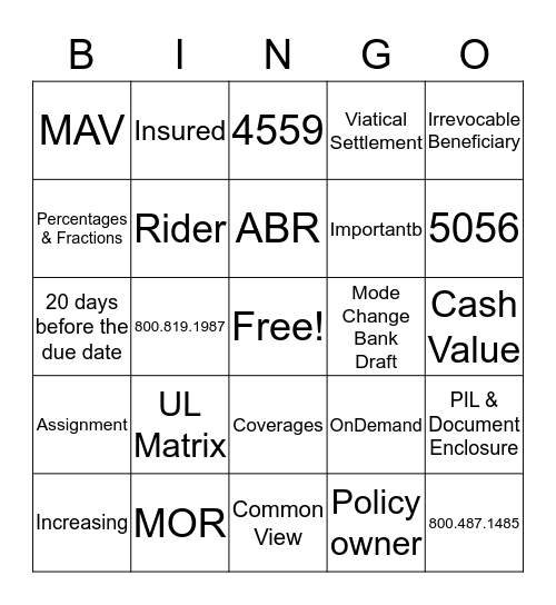 Untitled Bingo Card