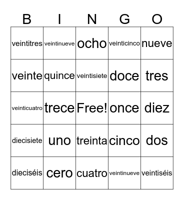 spanish bingo Card