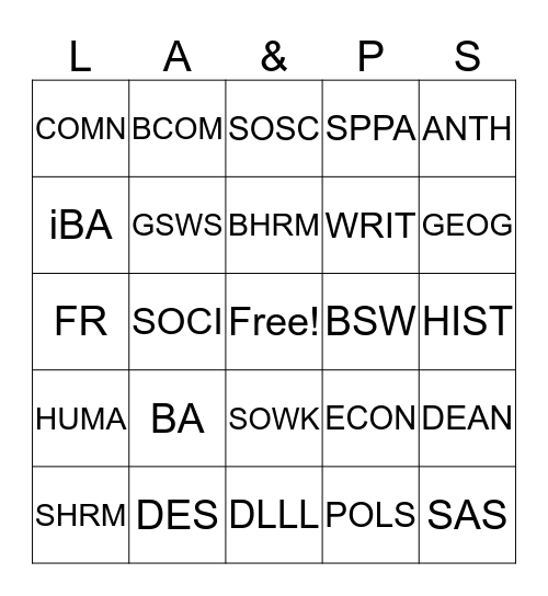 LA&PS BINGO Card