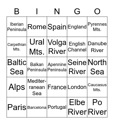 Europe Bingo Card