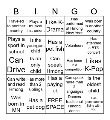 Girls Taking Action Bingo Card