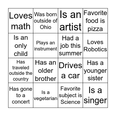 Ambassador Bingo Card