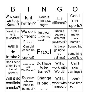 Legal Server Bingo Card