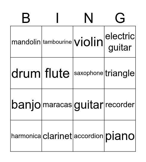 MUSICAL INSTRUMENTS Bingo Card