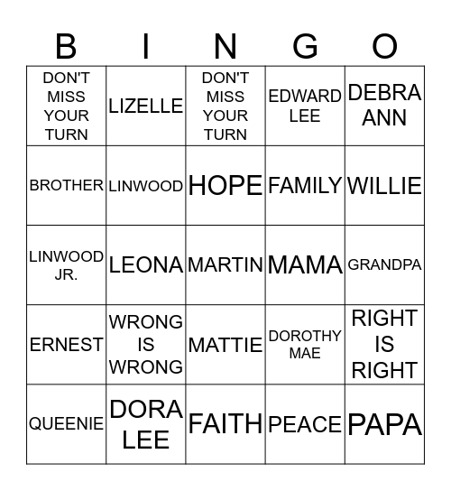 MARTIN BINGO Card