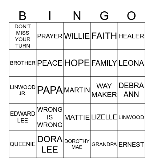 MARTIN BINGO Card