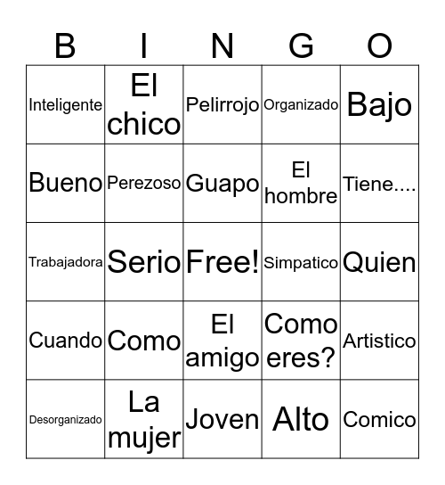 Describe yourself Bingo Card