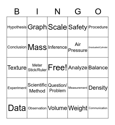 Scientific Method Bingo Card