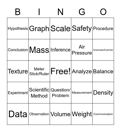 Scientific Method Bingo Card