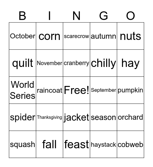 Fall Bingo!  Bingo Card