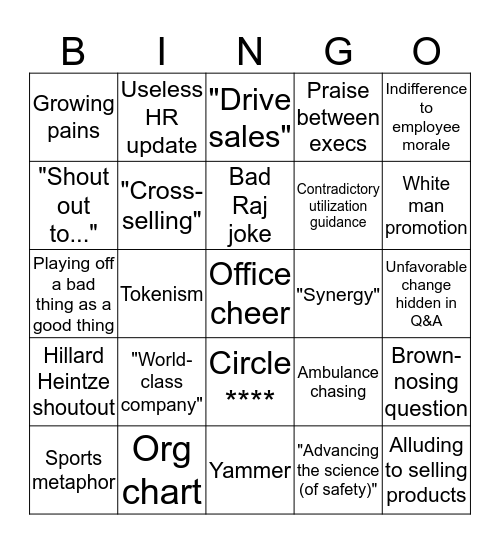 Town Hall Bingo Card