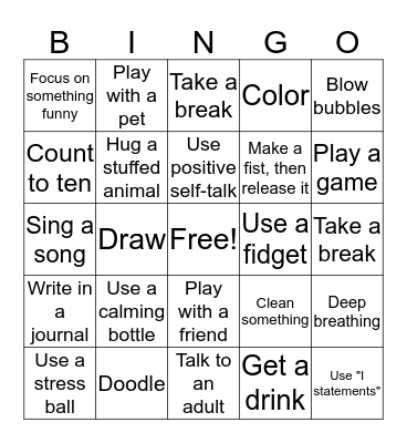 Coping skill Bingo! Bingo Card