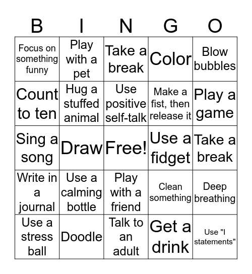Coping skill Bingo! Bingo Card