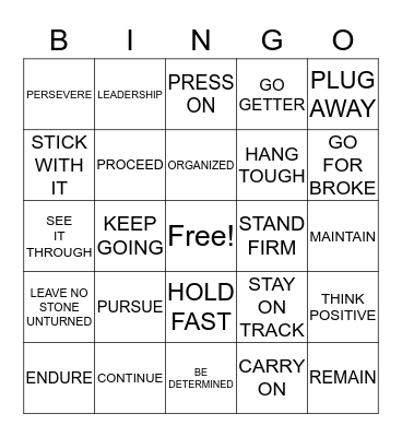PERSEVERANCE Bingo Card