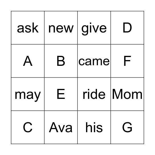 Ava's Bingo Card