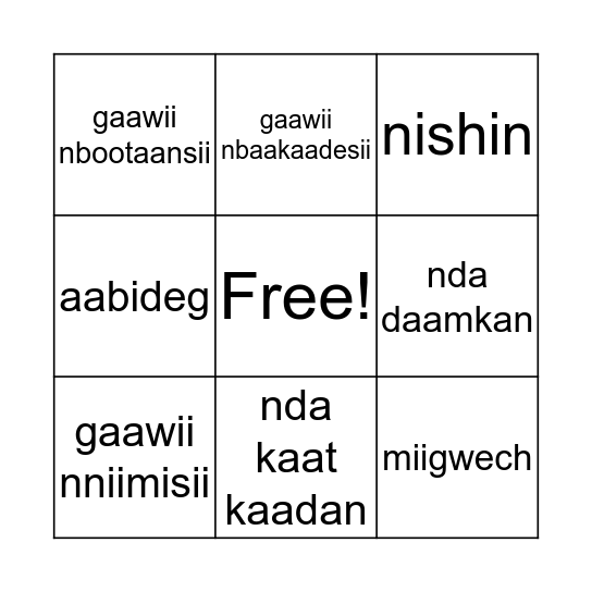 N'BAAKINAAGE Bingo Card