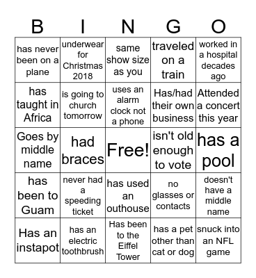 Gaddis Family Reunion 2019 Bingo Card