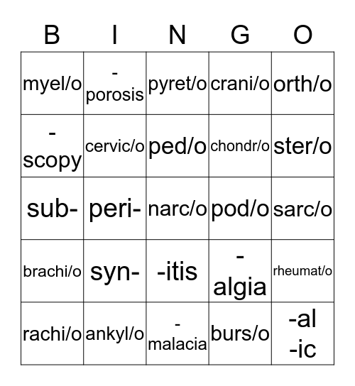Skeletal system Bingo Card