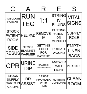 ER BINGO (PCA) Bingo Card