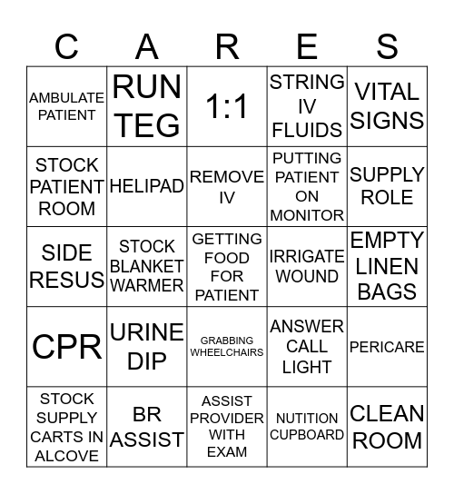 ER BINGO (PCA) Bingo Card