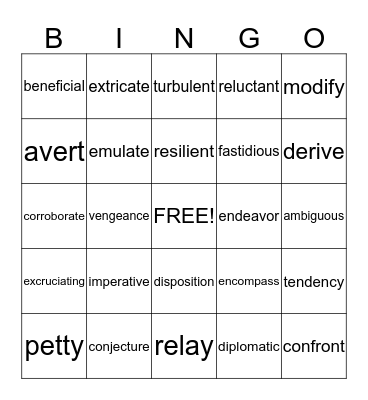 vocabulary bingo Card