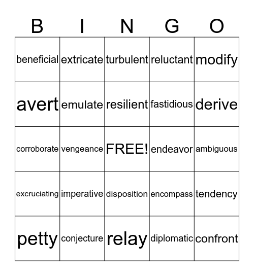 vocabulary bingo Card