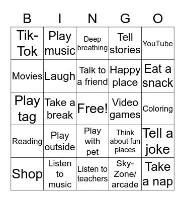 Coping Skills Bingo Card