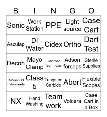 Sterile Processing Bingo Card