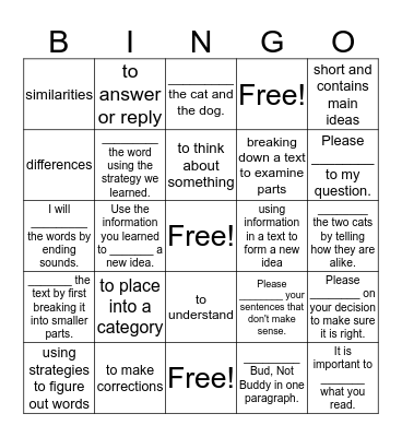 Academic Vocabulary Bingo Card