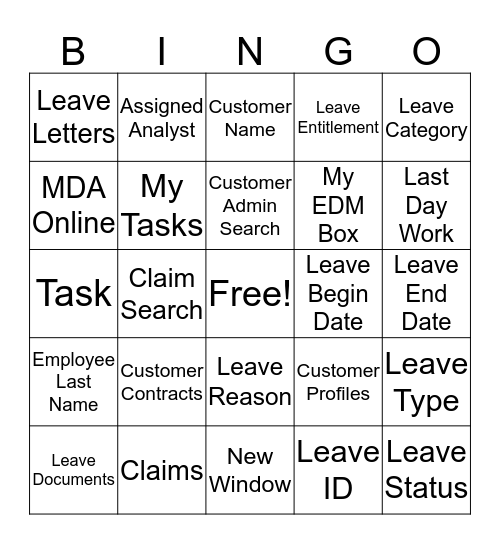 SystemOne  Bingo Card