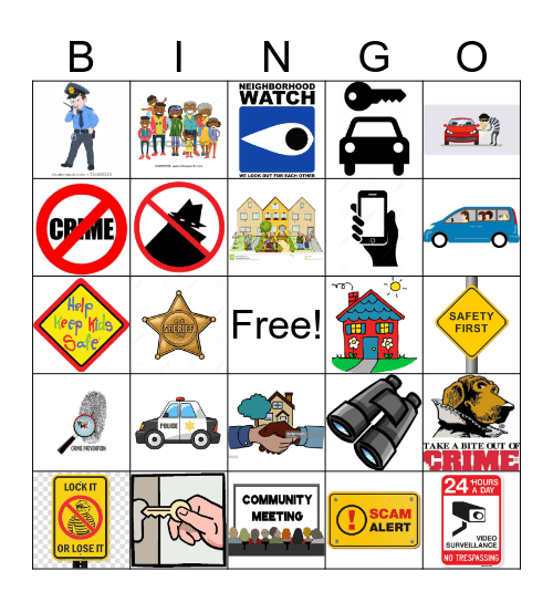 Crime Prevention Bingo Card