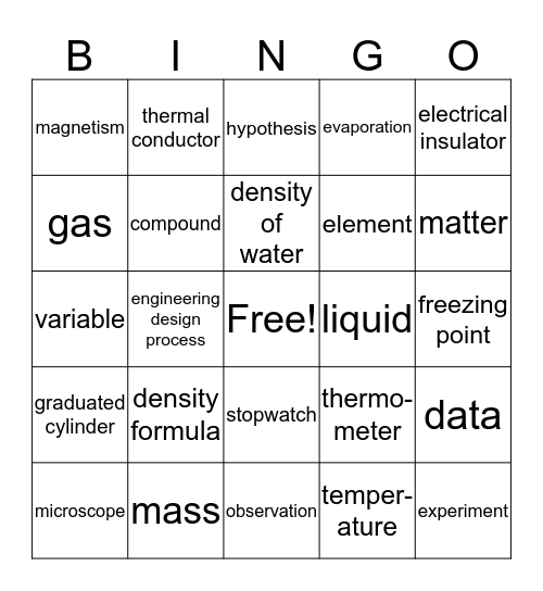 First 9 Weeks Vocabulary Bingo Card
