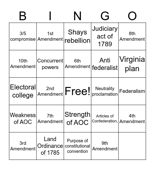 Unit 3 Bingo  Bingo Card