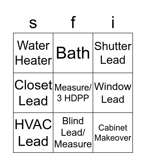 Leads Bingo Card