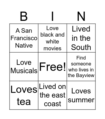 Class Dinner Bingo Card