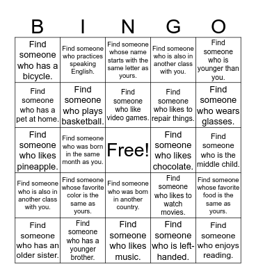 Find someone who... Bingo Card