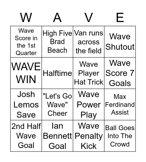 WaterStone Wave Bingo Card