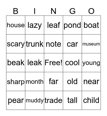 Vocab 1 Bingo Card