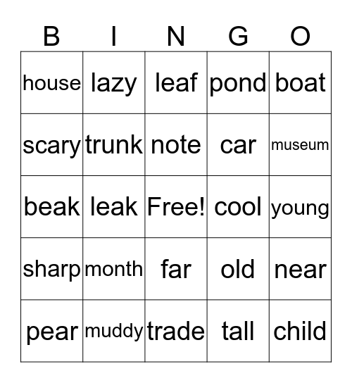 Vocab 1 Bingo Card