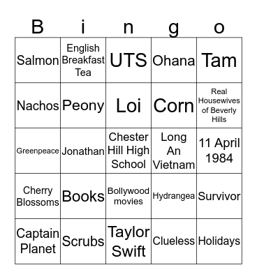 Tuyen's 30th Birthday Bingo Card