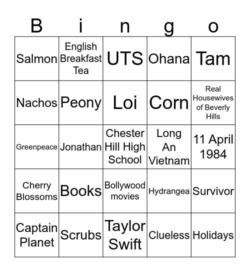 Tuyen's 30th Birthday Bingo Card