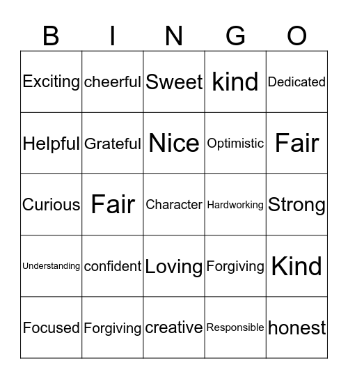 Character BINGO Card