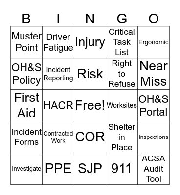 OH&S Bingo Card